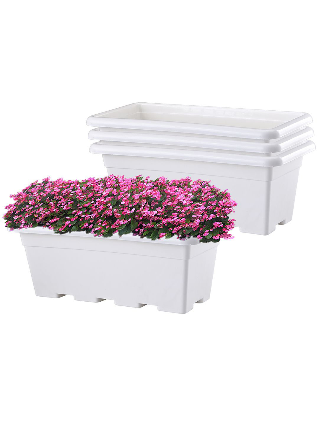 Kuber Industries 4Pcs White Rectangle Shaped Jupiter Window Planters