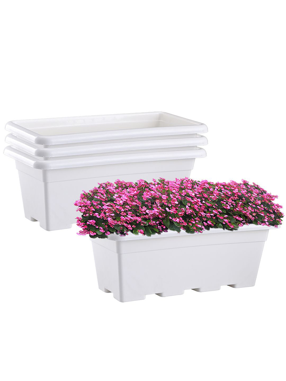 Kuber Industries 4Pcs White Rectangle Shaped Window Planters