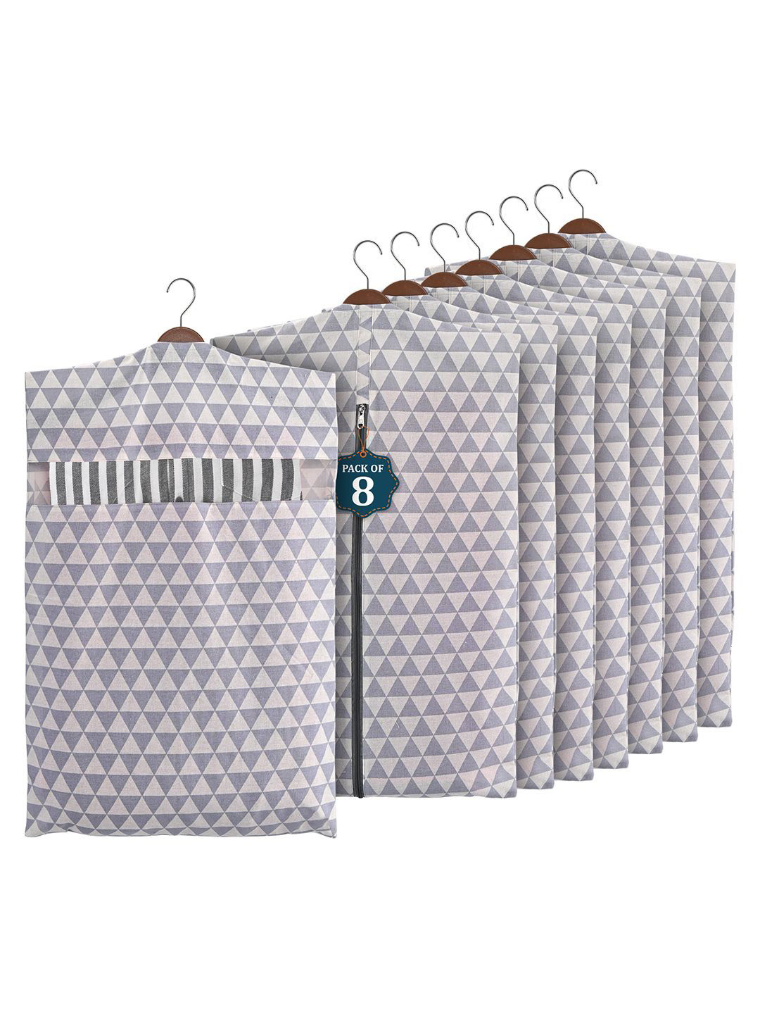 Kuber Industries Grey Set of 8 Clothes Cover Packing Bag Regular Multi-Utility Organisers