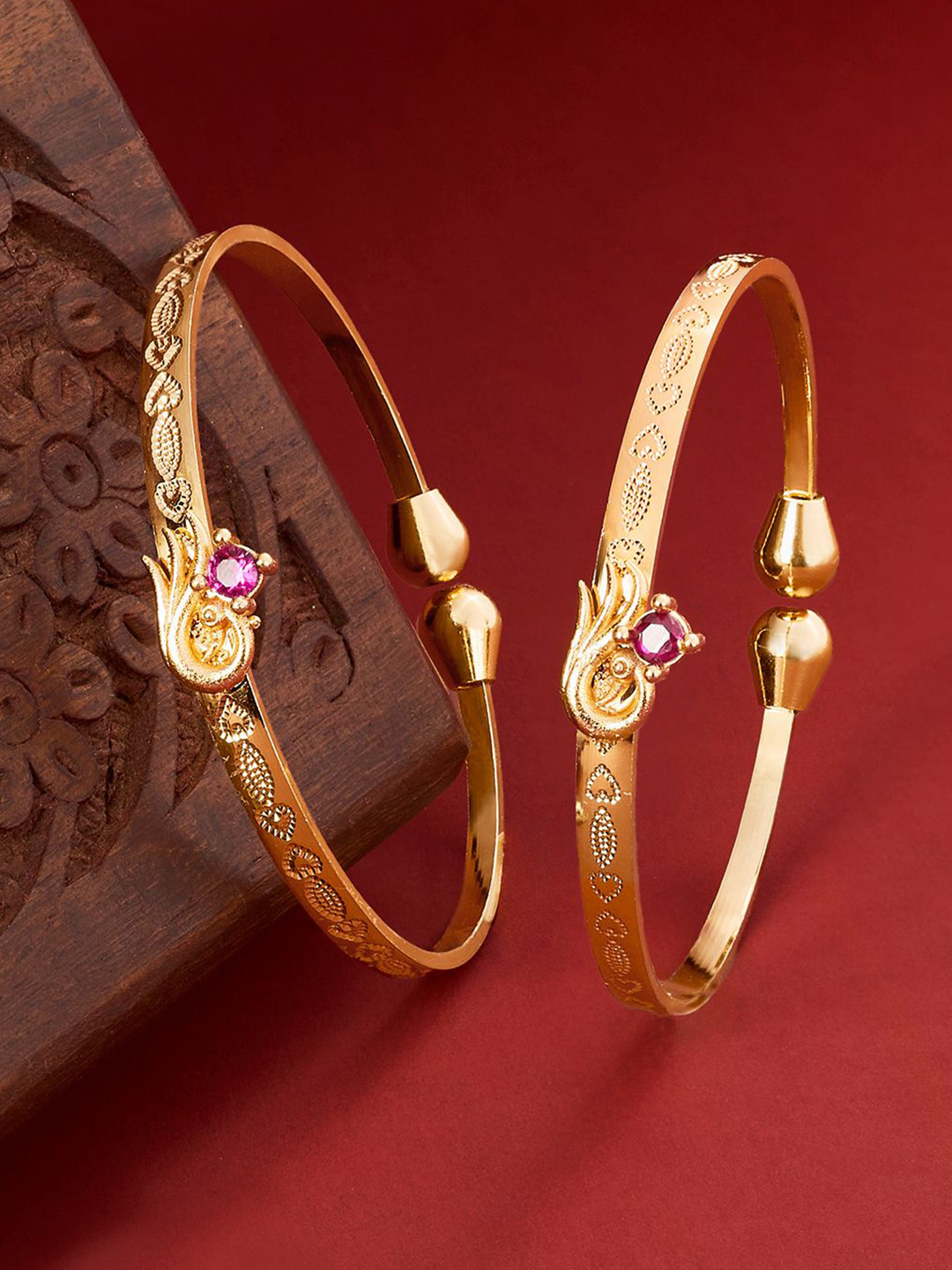 TEEJH Women 2 Gold-Plated Bangle-Style Bracelet