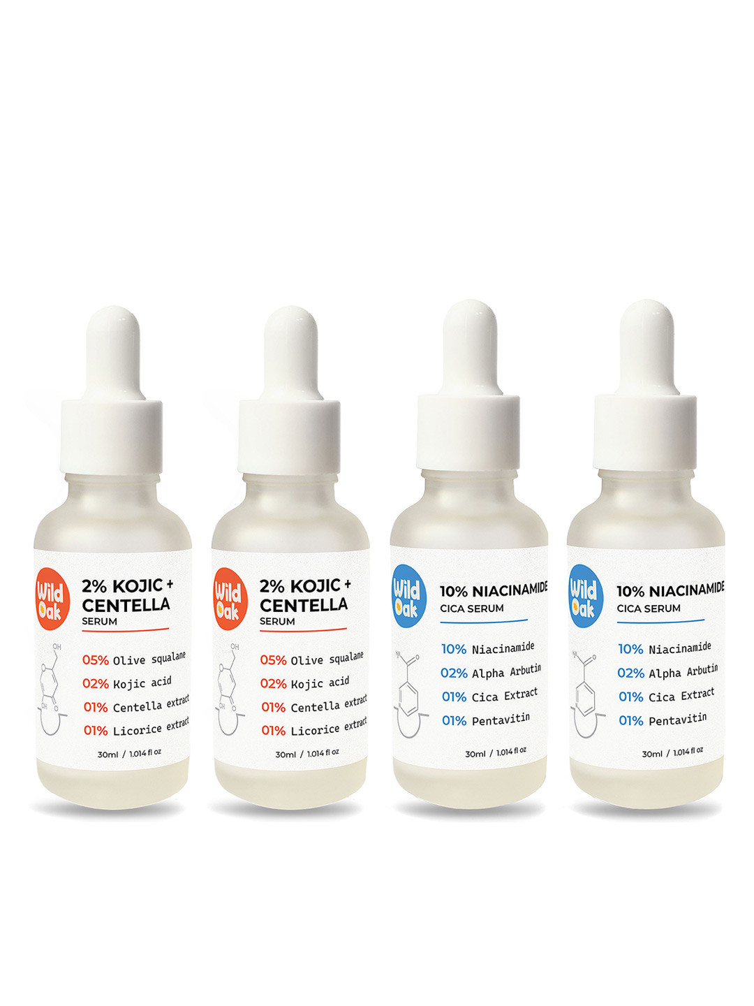 Wild Oak Set of 2 Kojic Centella Serum & 2 Niacinamide Cica Serum - 30 ml each