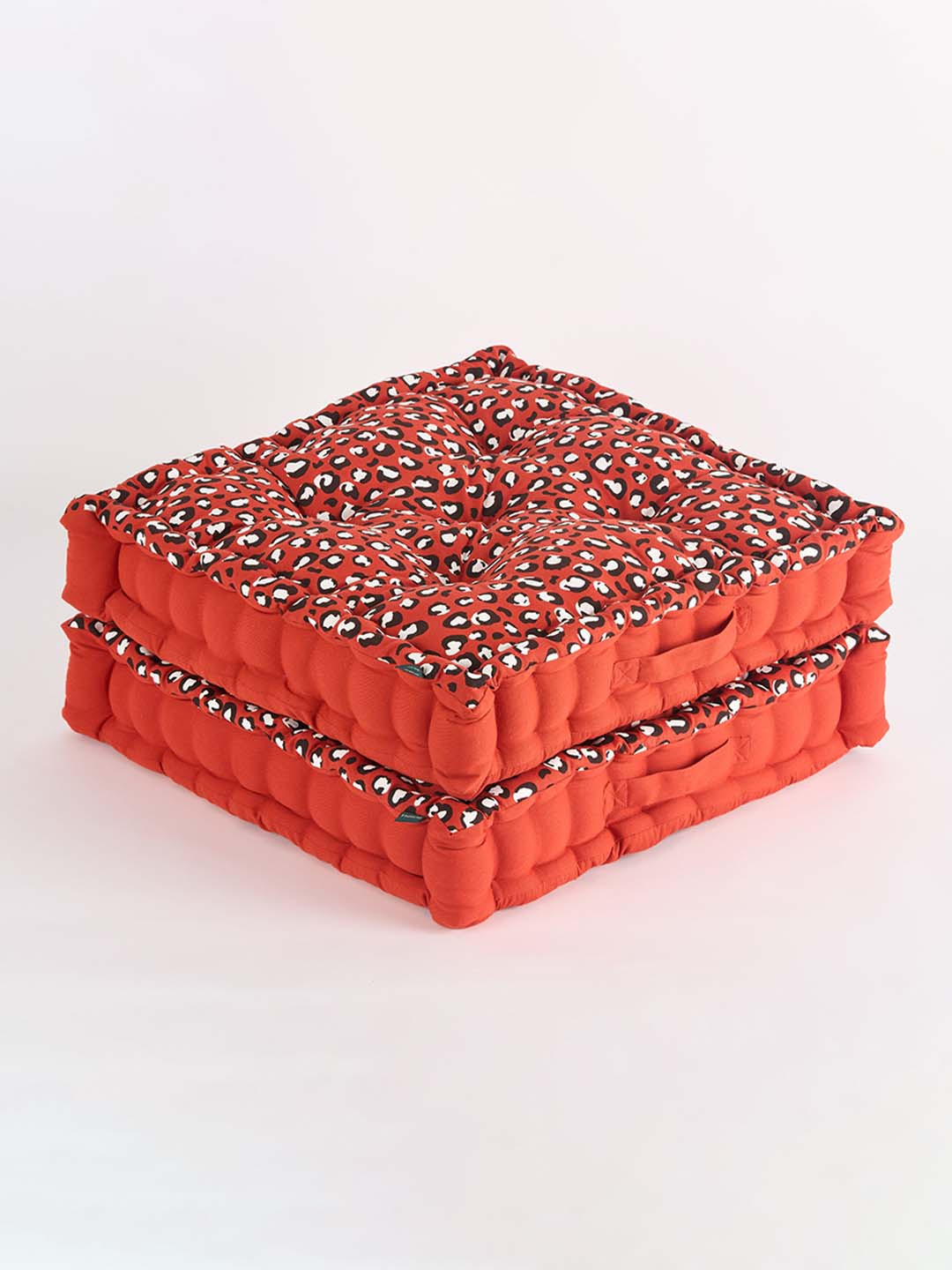 SKANDA FAB Terracotta Brown & White 2 Pieces Abstract Printed Cotton Square Floor Cushions