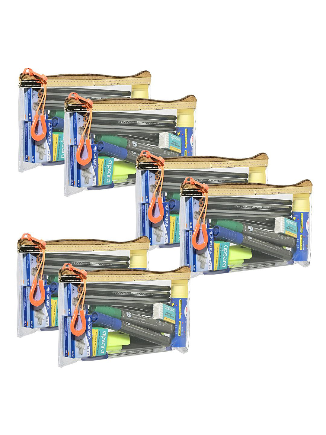 Kuber Industries 6 Pcs PVC Multipurpose Stationary & Makeup Pouch Pen Cases