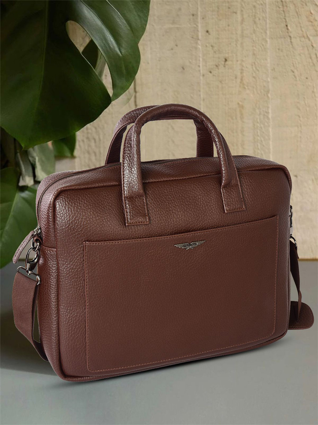 Police Leather Zip Closure Laptop Bag