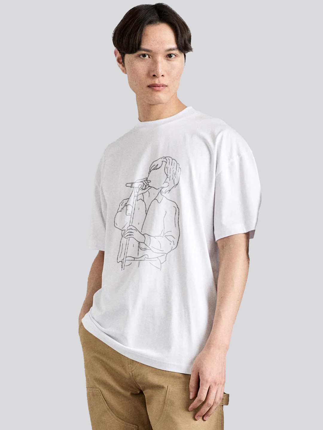 The Korhean Store Unisex BTS Jungkook Lineart Streetwear Regular Fit Graphic Printed Cotton Tshirt