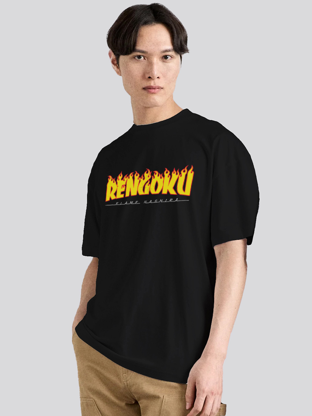 The Korhean Store Unisex Demon Slayer Rengoku Anime Streetwear Regular Fit Graphic Printed Cotton Tshirt