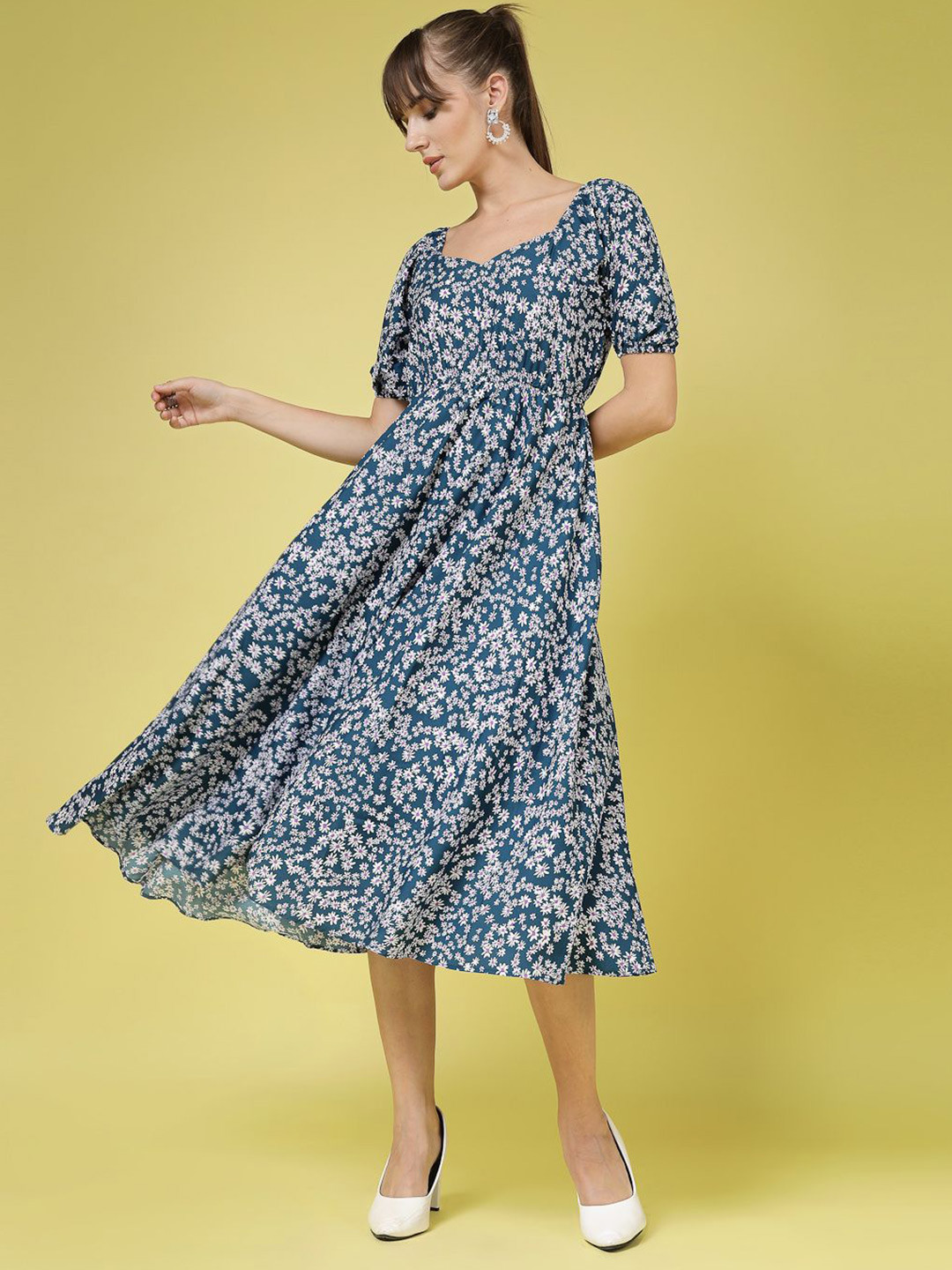 Chemistry Floral Print Puff Sleeve Crepe Fit & Flare Maxi Dress