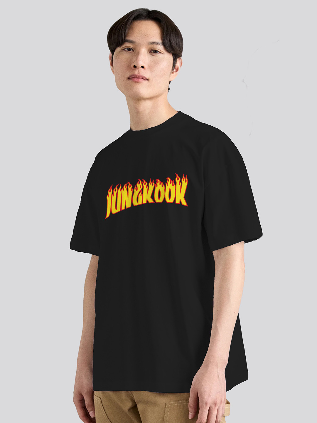 The Korhean Store Unisex BTS Jungkook Fire Streetwear Regular Fit Graphic Printed Cotton Tshirt
