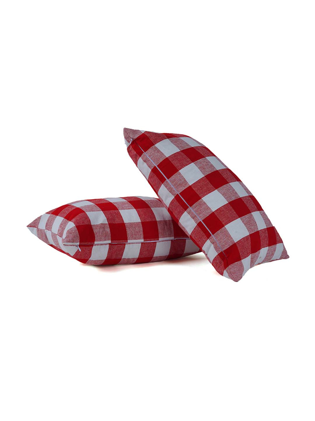 SKANDA FAB Red & White 2 Pieces Checked Cotton Sofa Cushions