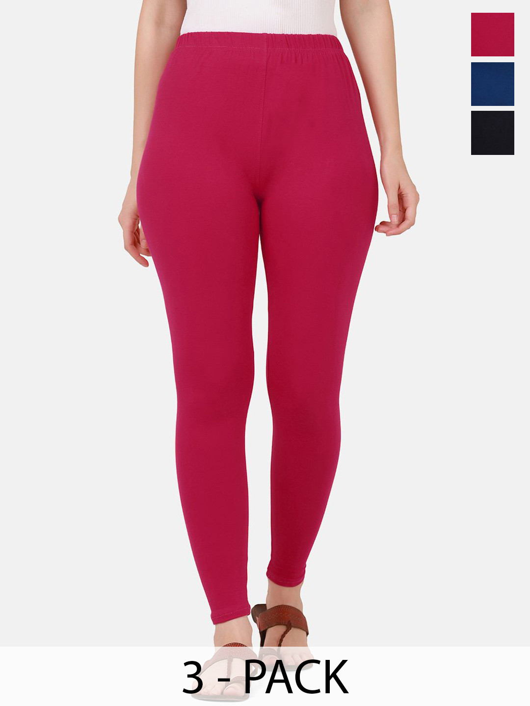 IQOA Pack Of 3 Pure Cotton Slim Fit Mid Rise Ankle Length Leggings