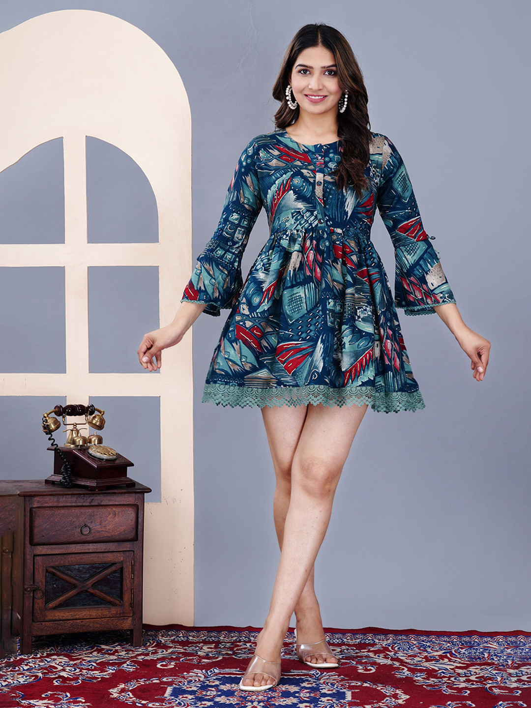 MILEY Women Abstract Printed Fit & Flare Above Knee Dress