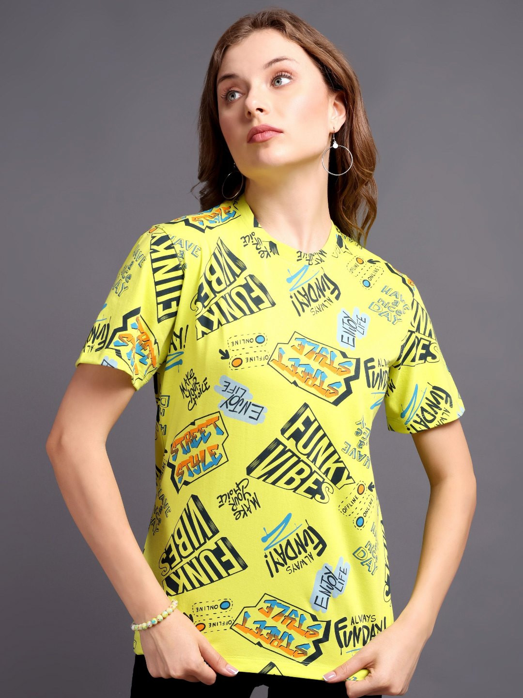 Metronaut Women Typography Printed Round Neck Cotton Oversized T-shirt