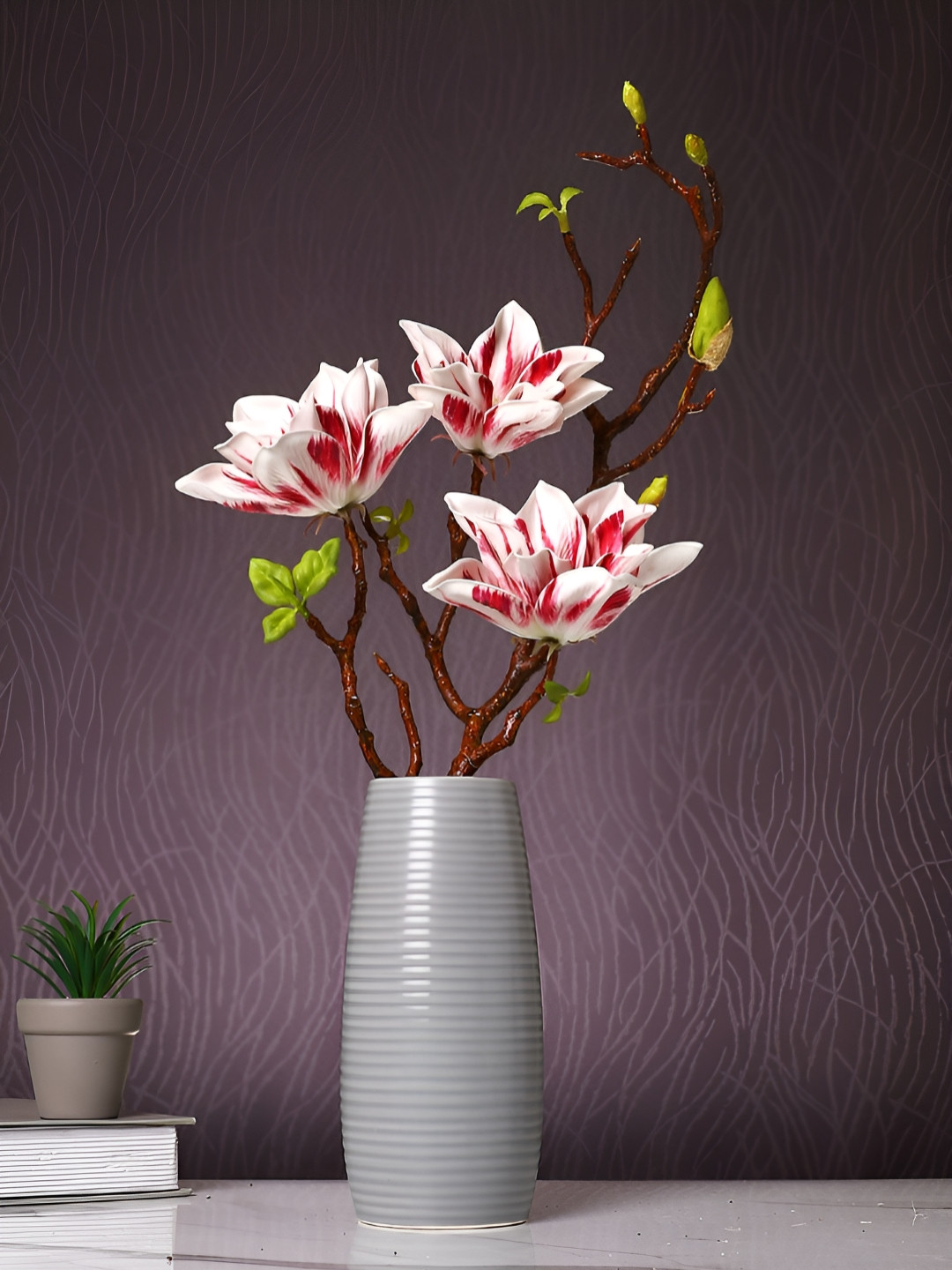 TAYHAA Pink And Green 2 Pieces Lily Artificial Flower