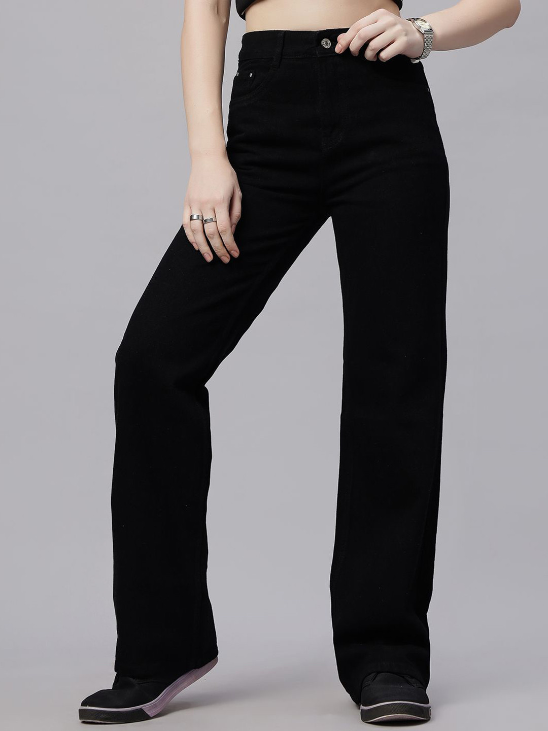 ZUYA Women Black Wide Leg Denim Women Jeans  Bold Statement Fit Jeans