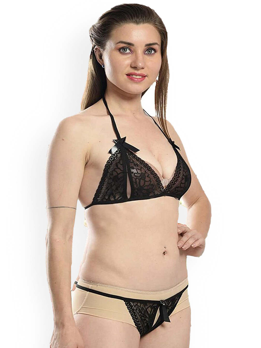 Fihana Halter Neck Lingerie Set FPR-206-BLACK-30B