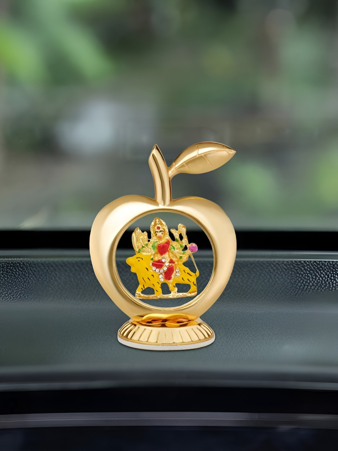 INTERNATIONAL GIFT Ma Durga in Apple Shape Gold Metal Metallic Prayer Room Small Showpiece - 3.5 Inches