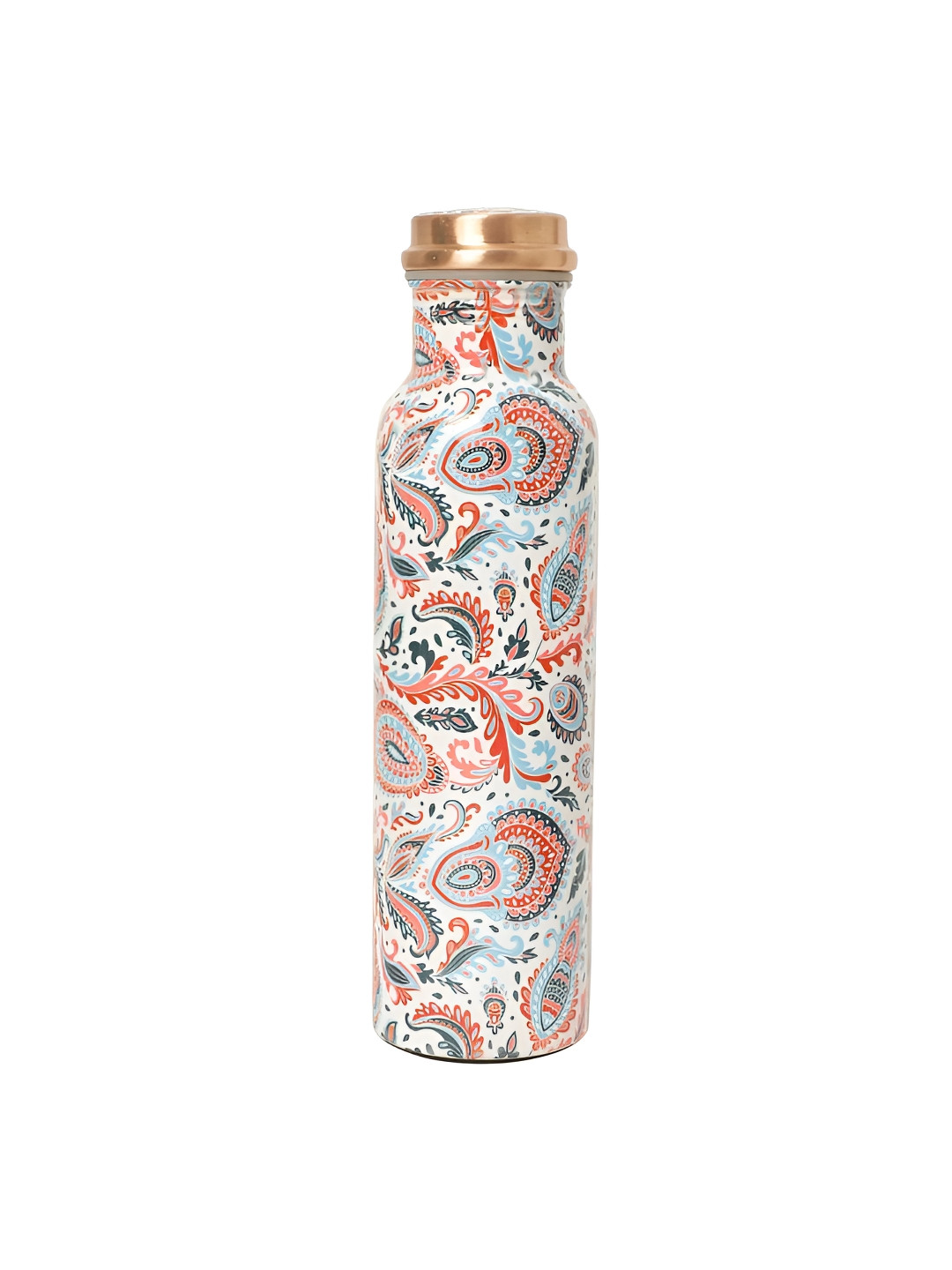 INTERNATIONAL GIFT White Printed Pure Copper Water Bottle With Velvet Box & Bag - 950ml