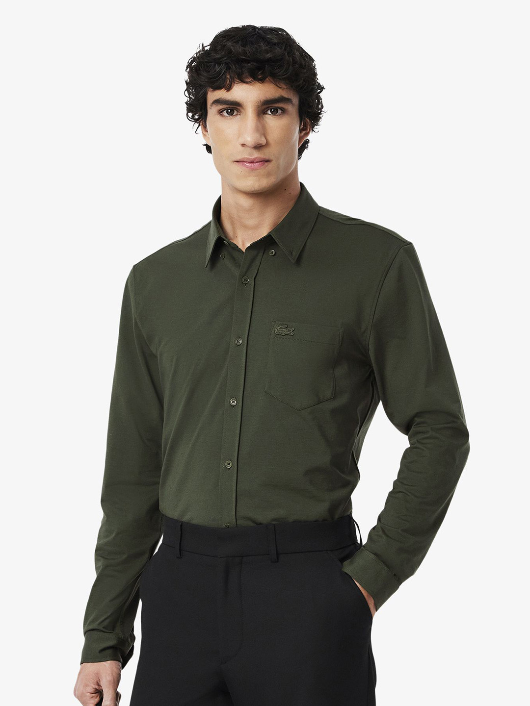 Lacoste Men Regular Fit Spread Collar Solid Cotton Formal Shirt