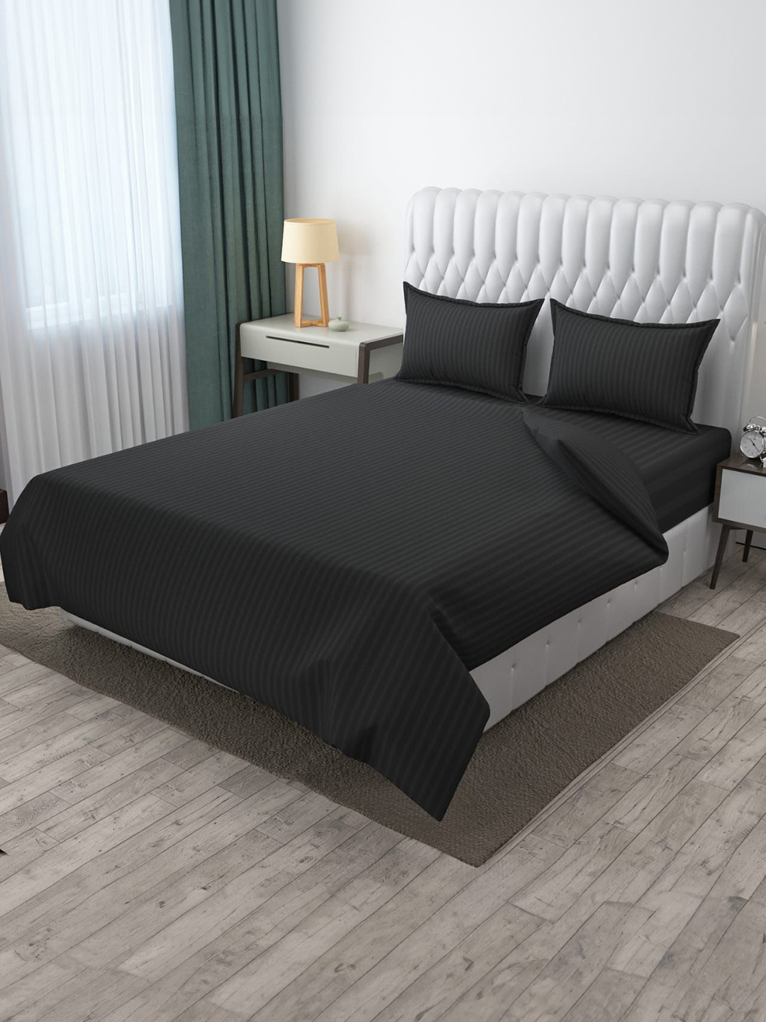 CLIO'S HERITAGE STORE Premium Grey Striped Cotton 210 TC Queen Fine Bedsheet with 2 Pillow Covers-100 x 90 inches