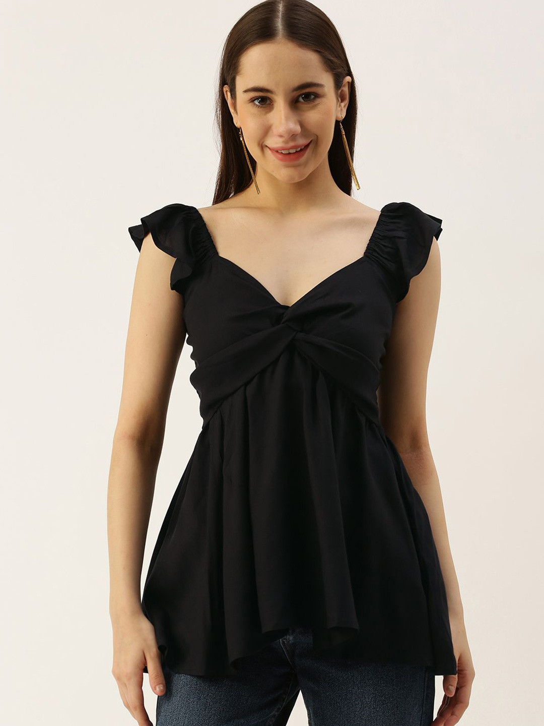 VYMO V-Neck Twisted Empire Top