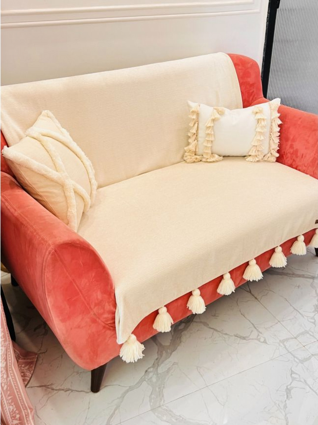 THROWPILLOW Off White Anti Slip Thick And Sturdy Sofa Cover