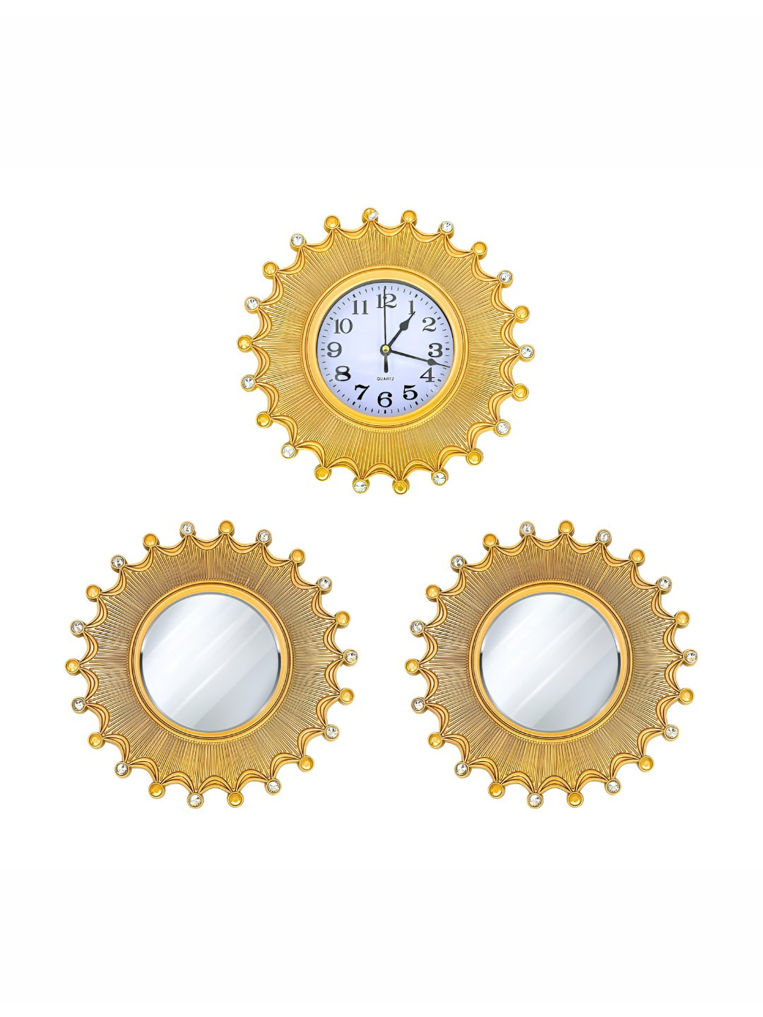 Myntra Elegant Homes Decorative Wall Mirrors with Clock Plastic Large Display Round Battery Analogue Wall Clock-25.5cm