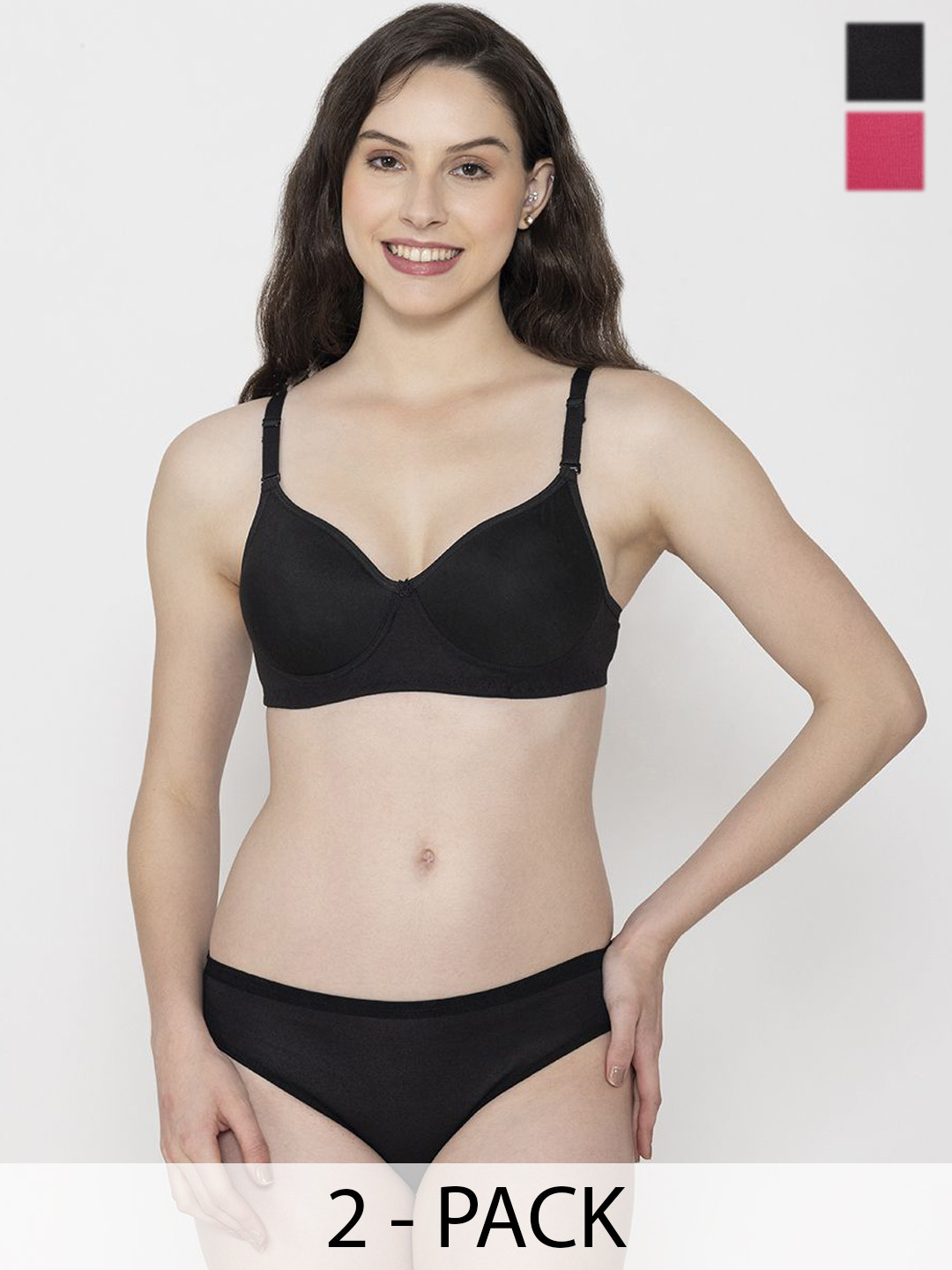 Narsingha Dreams Pack Of 2 Lightly-Padded Lingerie Set KMPD-P2-Black-Rani-30