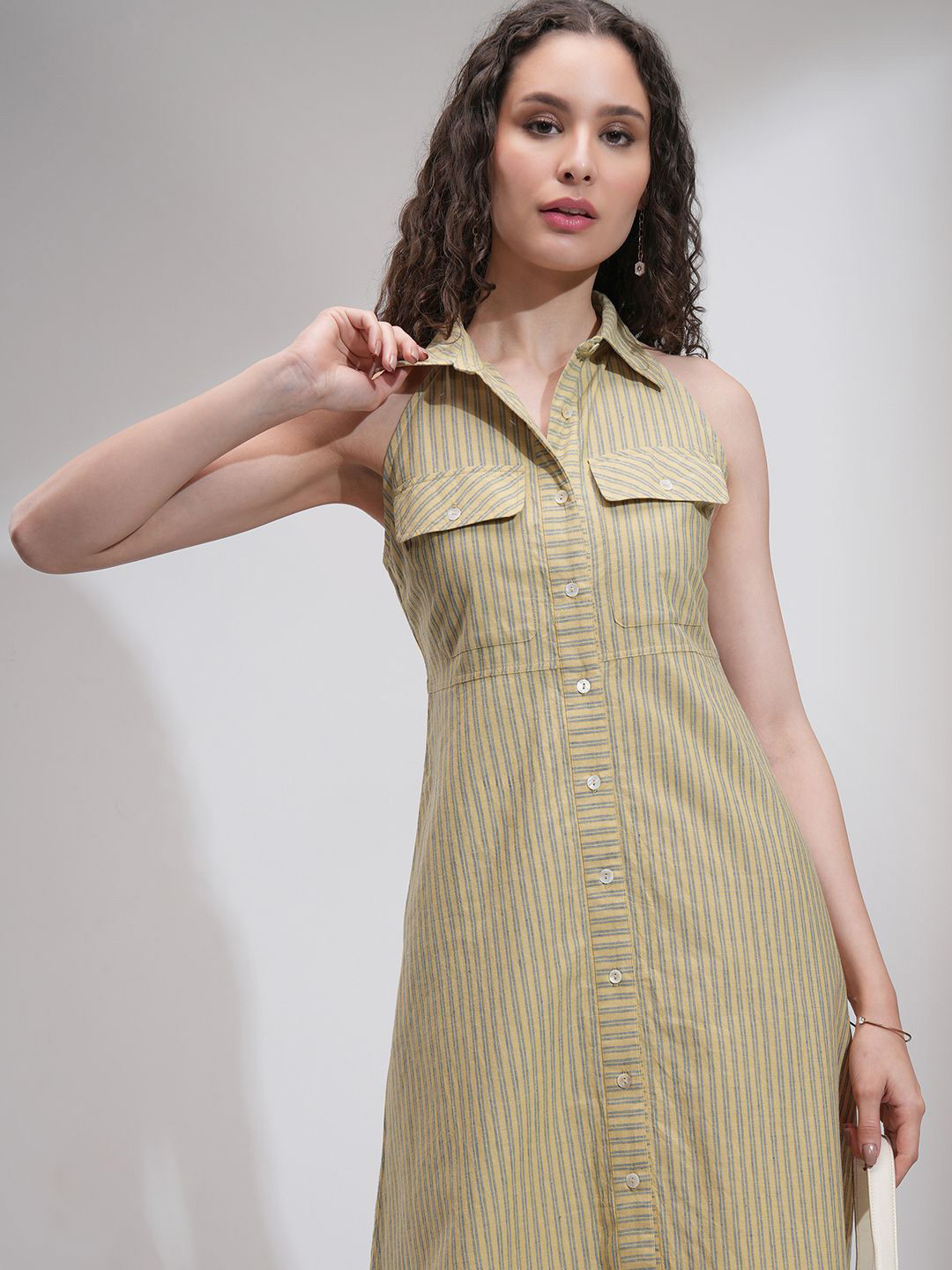 Tokyo Talkies Women Stripe Sleeveless Shirt Dress