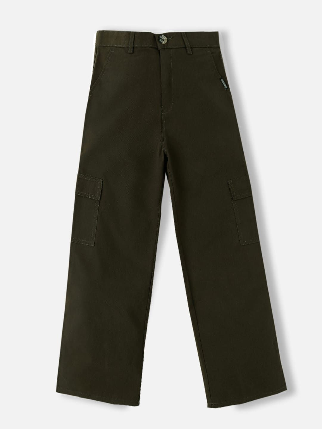 Urbano Juniors Boy's Olive Loose Baggy Fit Solid Cargo Chino Pant with 6 Pockets