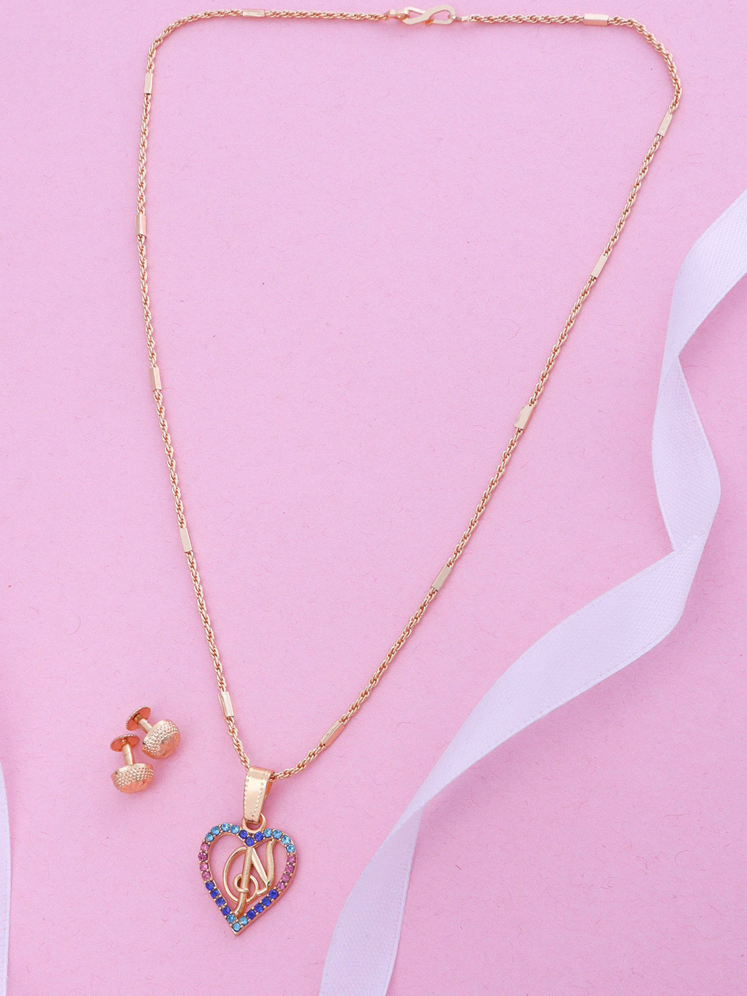 Ramdev Art Fashion Jwellery Gold-Plated Stone-Studded N Alphabet Jewellery Set