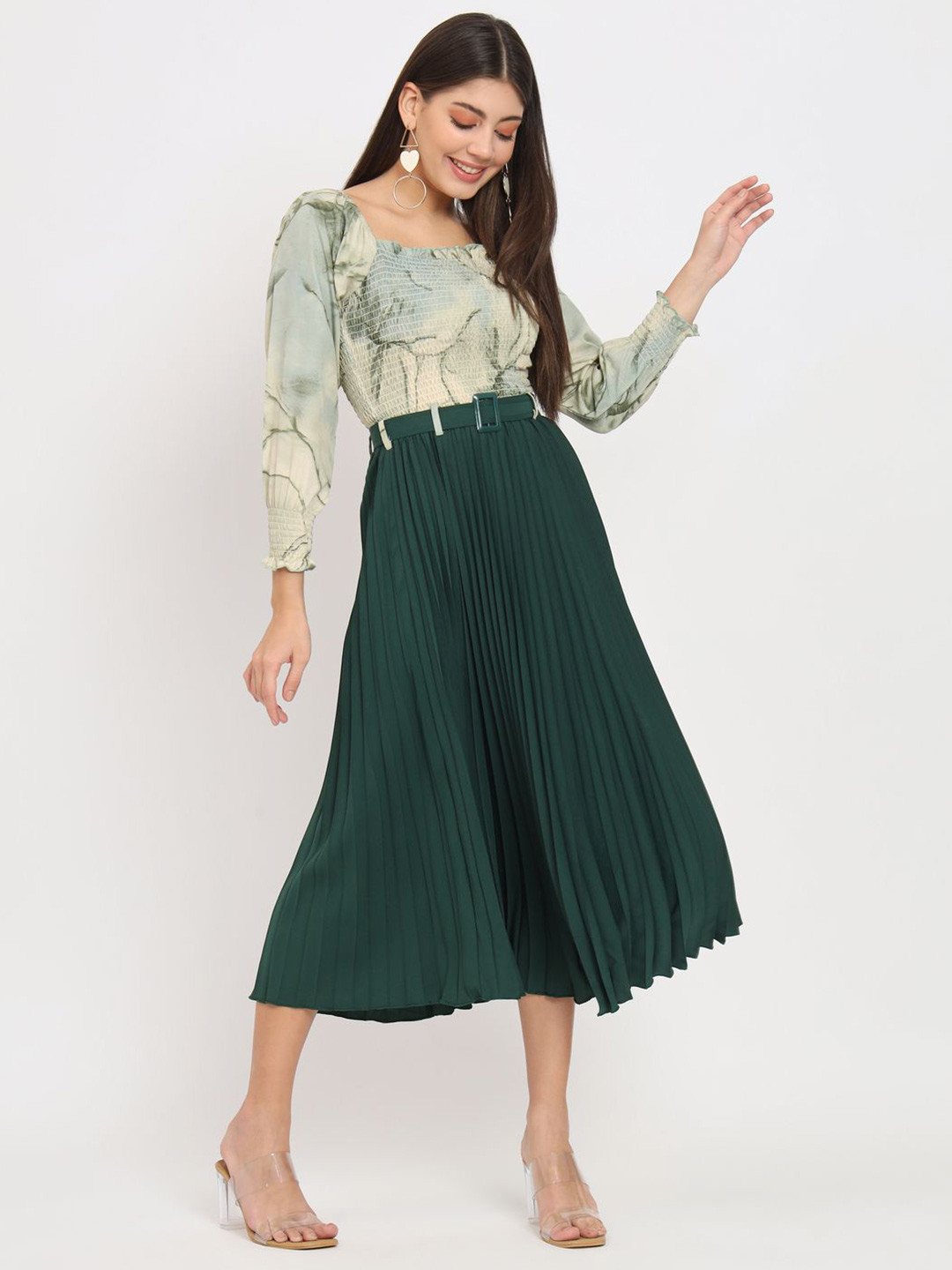 ZWERLON Printed Fit & Flare Midi Dress