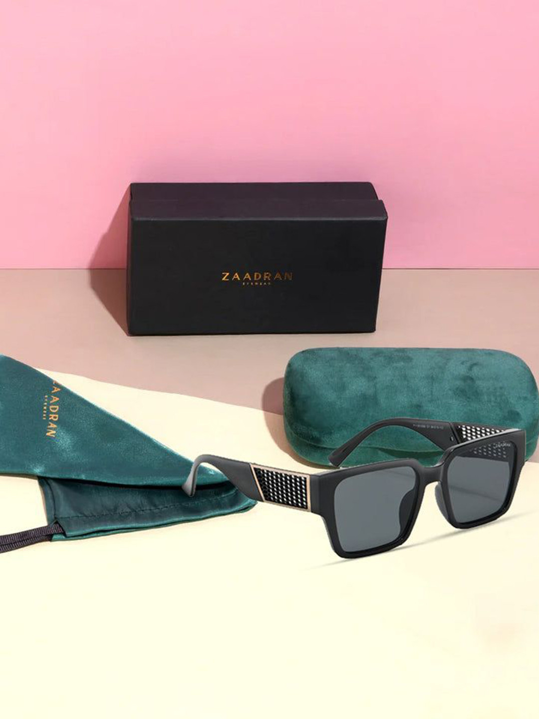 ZAADRAN Unisex Square Sunglasses with Polarised and UV Protected Lens BORA BORA-BLACK PINK