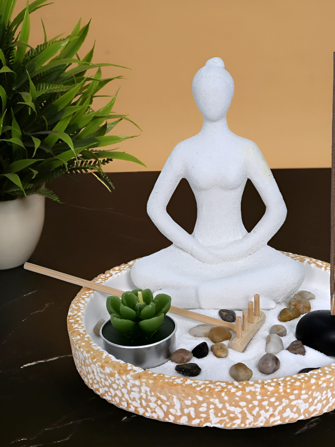 Cortina Buddha Yoga Pose White Polyresin Natural Living Room Small Showpiece - 2.8 Inches