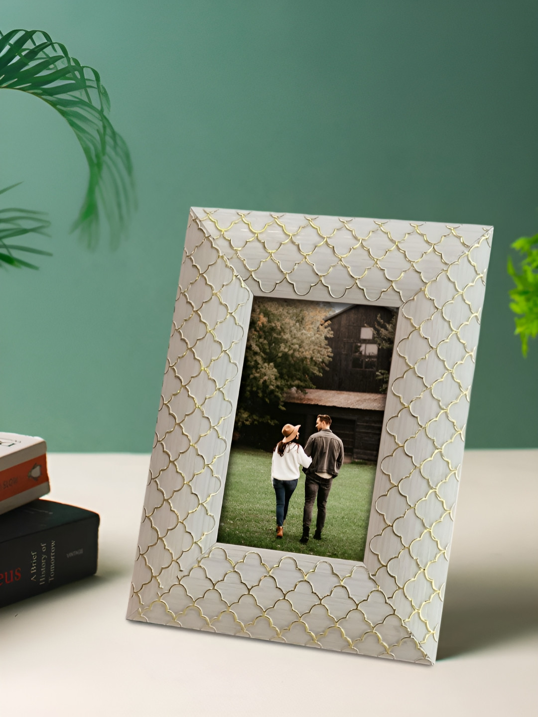Art Street White Self Design Printed MDF Table Photo Frame