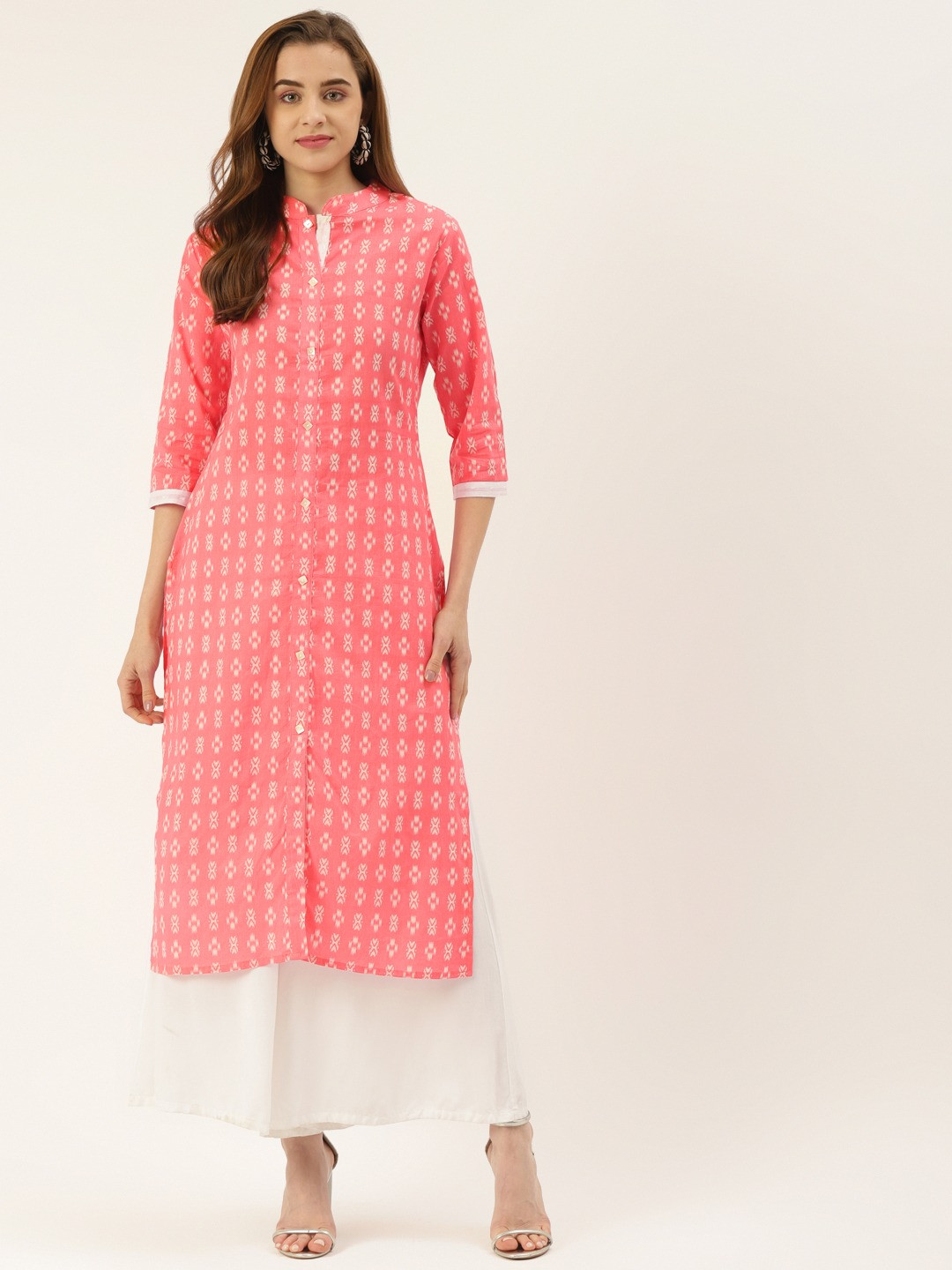 JAPER KURTI Geometric Printed Mandarin Collar A-Line Pure Cotton Kurta