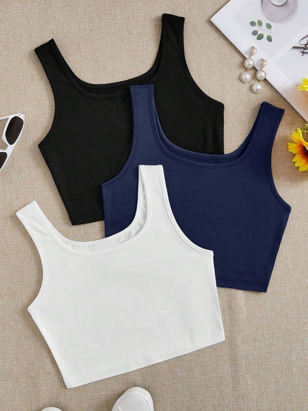 BAESD Women Pack Of 3 Soft Lycra Tank Crop Top