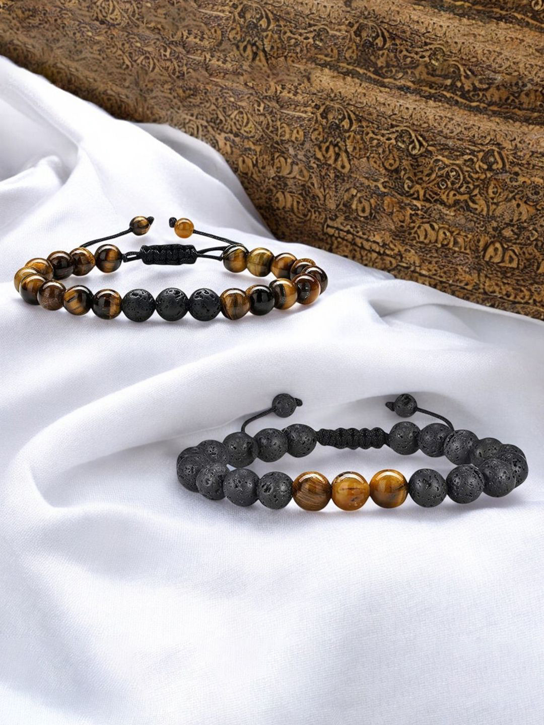 Jewels Galaxy Mens Set Of 2 Artificial Beaded Elasticated Bracelet