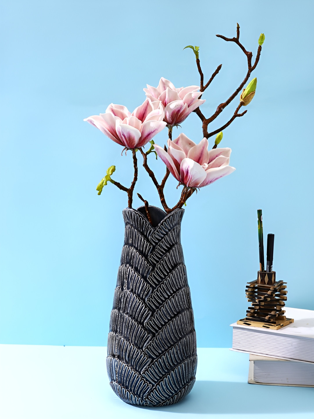 TAYHAA Pink And Green 2 Pieces Lily Artificial Flower