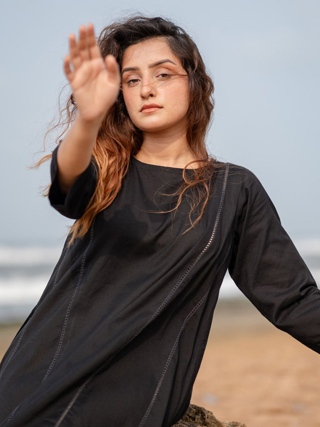 Babli Women Indian Ink Black Breeze A-Line Dress