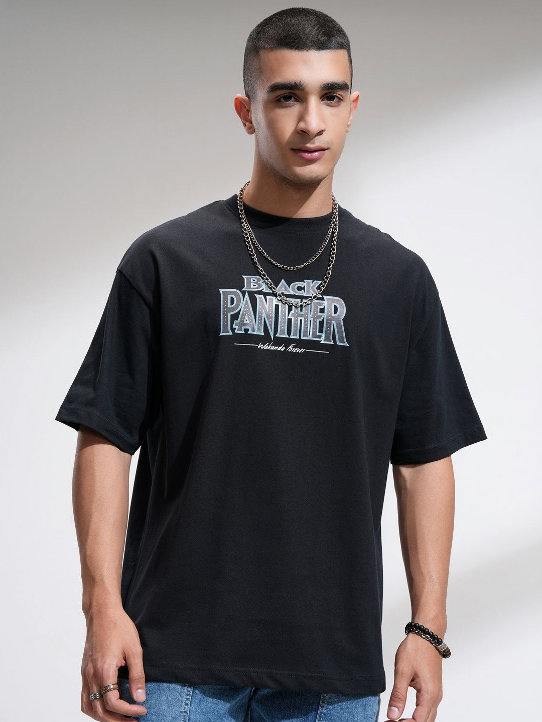 HIGHLANDER Marvel Black Panther Men Oversized Dropshoulder Round Neck TShirt