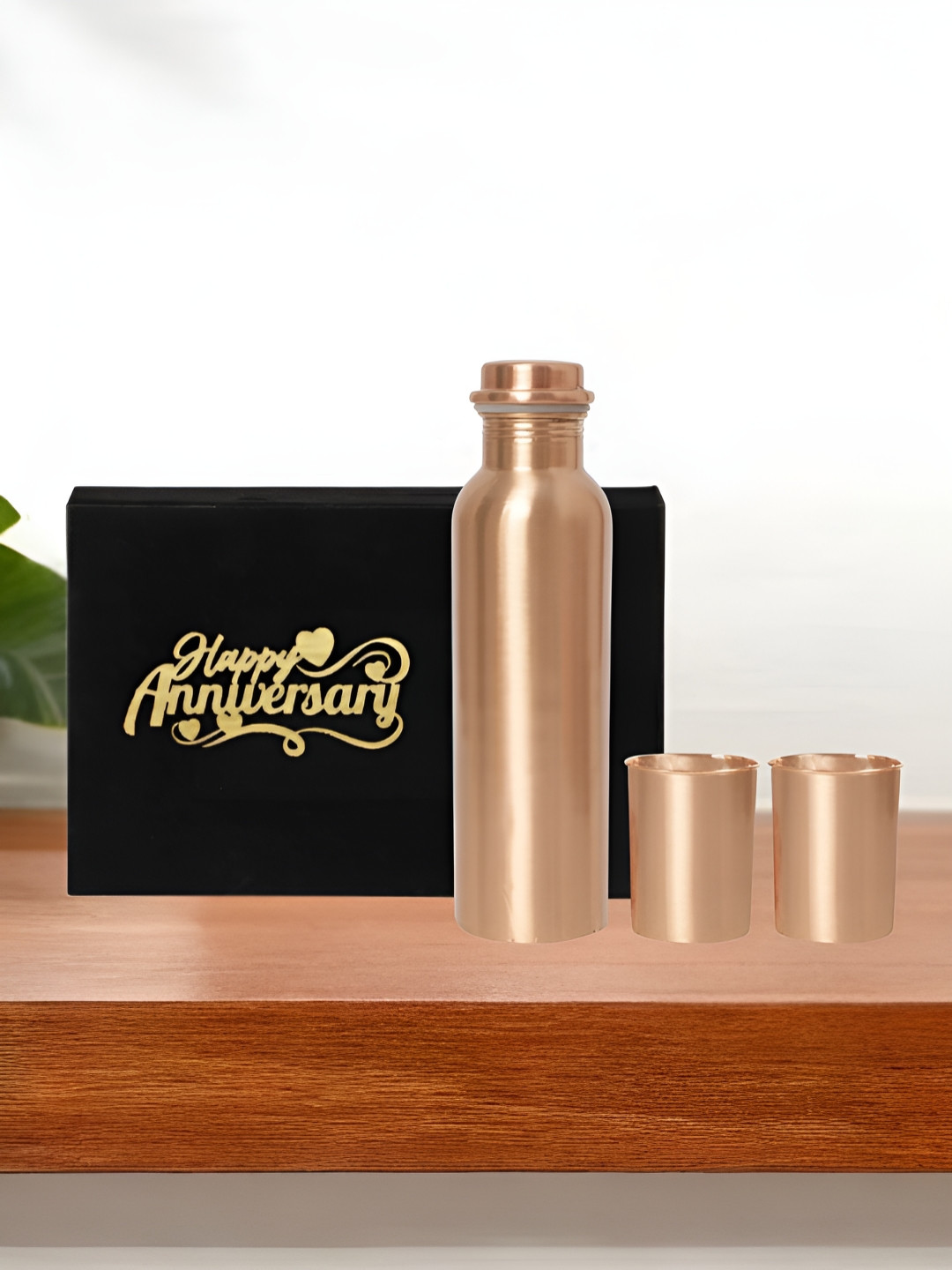 INTERNATIONAL GIFT Copper-Toned Water Bottle & Glasses & Velvet Box & Carry Bag