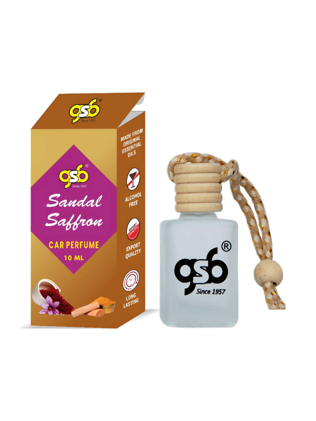GSB Transparent Sandal Saffron Hanging Car Air Freshener - 10 ml