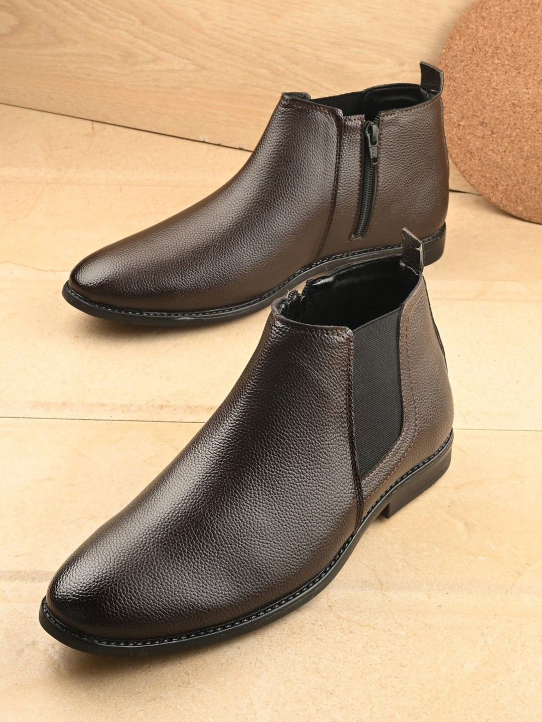 KRAASA Men High-Top Round Toe Chelsea  With Zip Boots