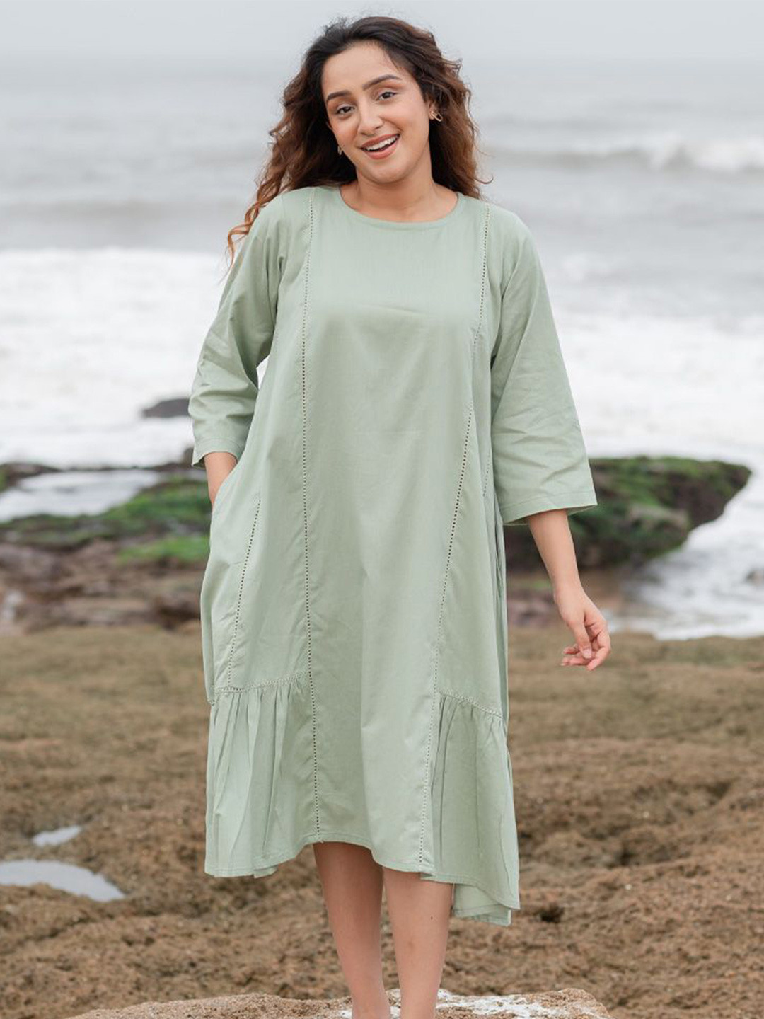 Babli Women Earthy Green Breeze Dress