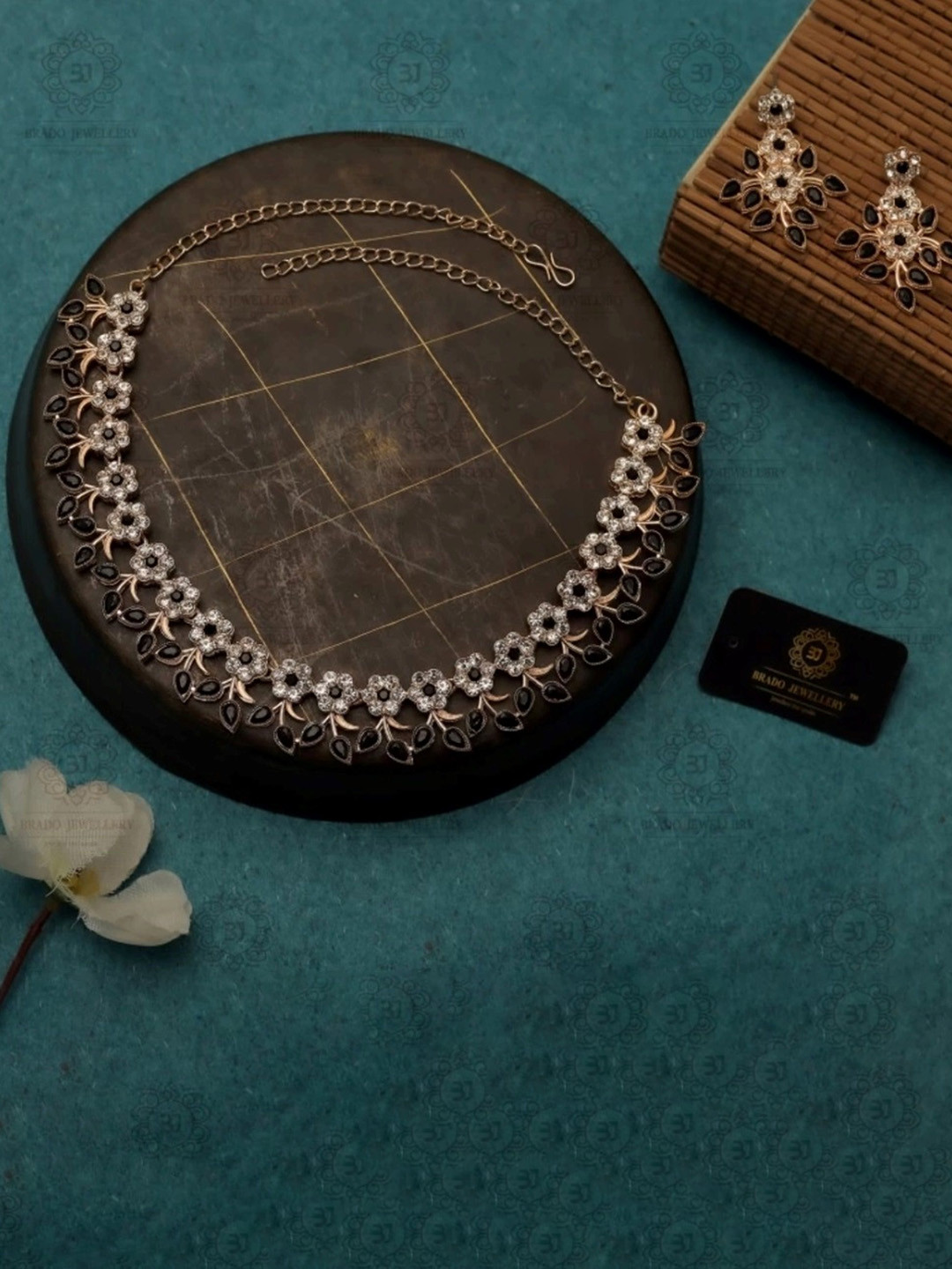 MADDY SPACE Rose Gold-Plated Artificial Stones-Studded Necklace With Earrings