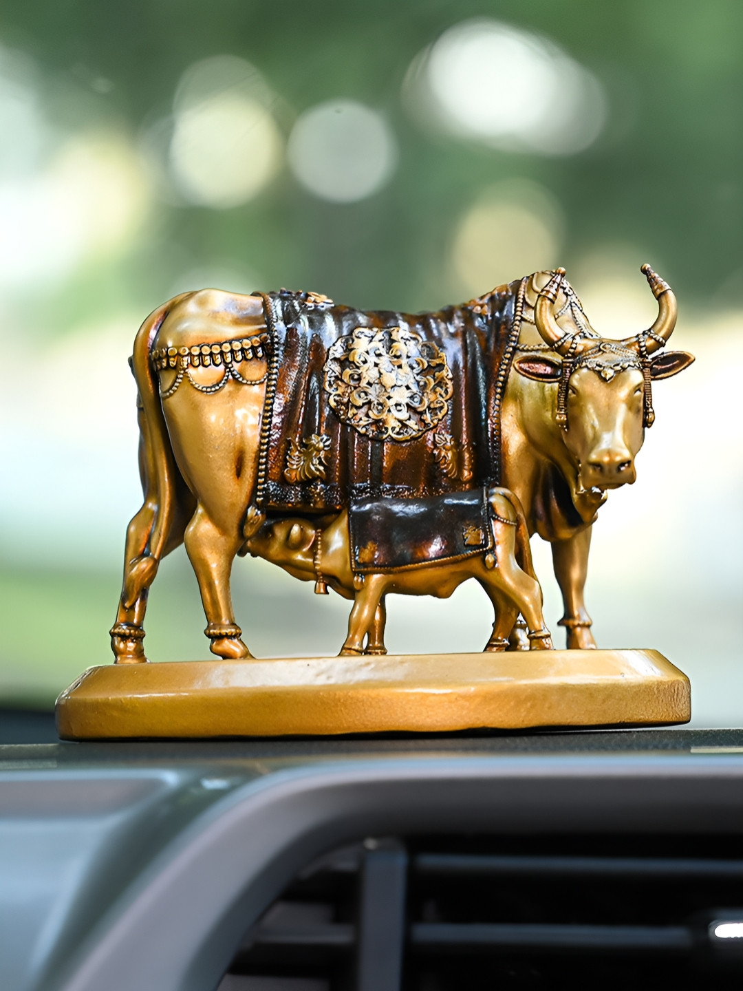 Artarium LLP Kamdhenu Cow Gold Resin Natural Prayer Room Small Showpiece - 3 Inches