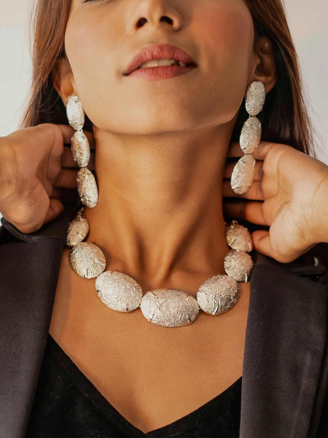 House of Pehr Stunning Silver Plated Double Ring Statement Earrings