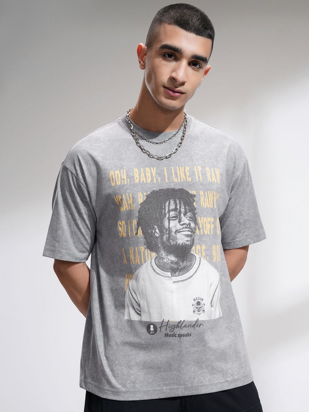 HIGHLANDER Men Round Neck Over Sized Drop Shoulder TShirt