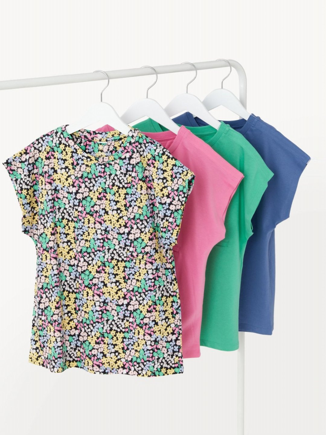 Marks & Spencer Girls Pack Of 4 Floral Printed Adaptive Pure Cotton T-shirts