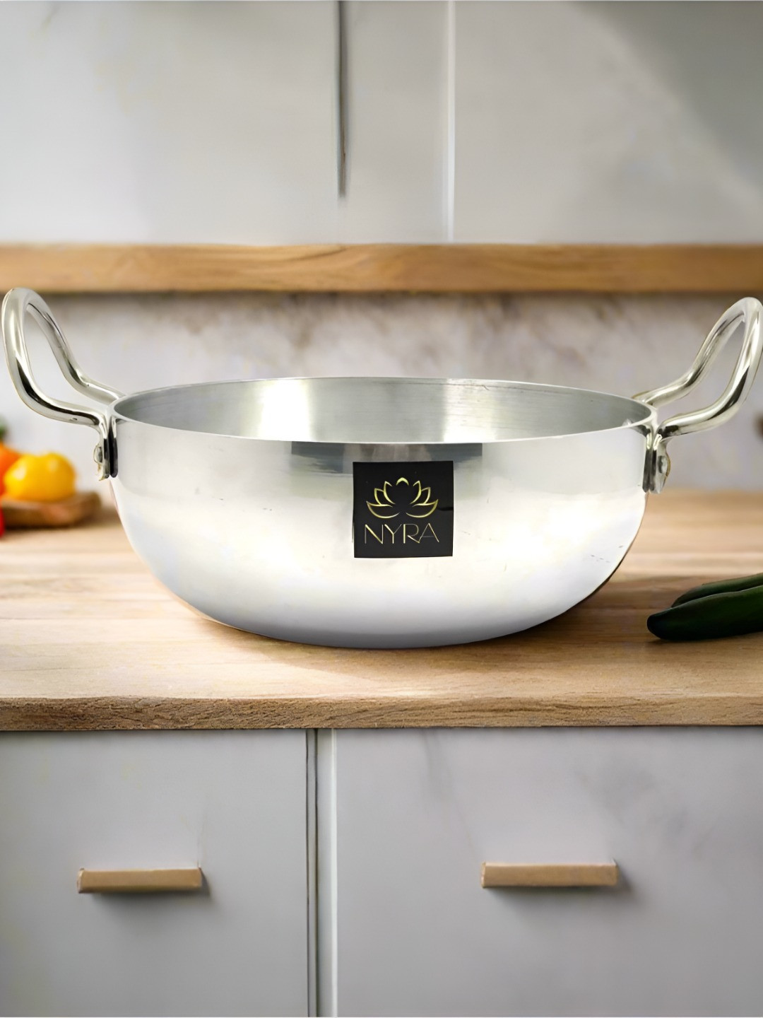 Nyra Kitchenware Silver-Toned Aluminium Dishwasher Safe Serving Kadhai 3.75L